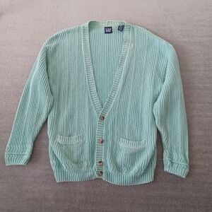 Vintage 1990s Gap Cable Knit Cardigan Navy Size L Ramie Oversized Grunge Indie